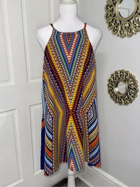 Silvergate Multicolor Geometric High Neck Shift Strappy Summer  Dress Size M